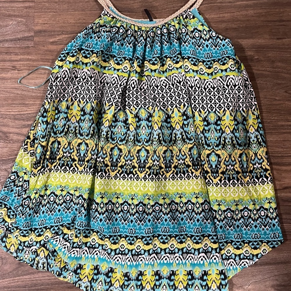 Kaktus Blue and Yellow Patterned A-Line Dress